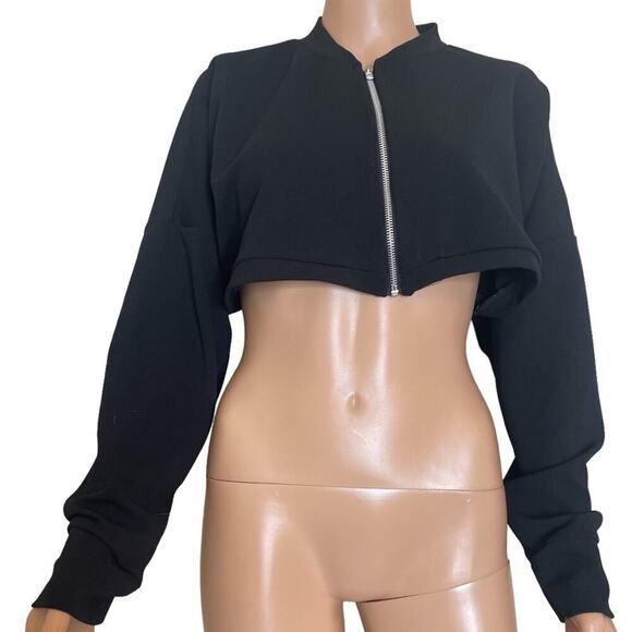 BooHoo brand black long sleeve zip up cropped long sleeve lightweight SZ L - Picture 2 of 6
